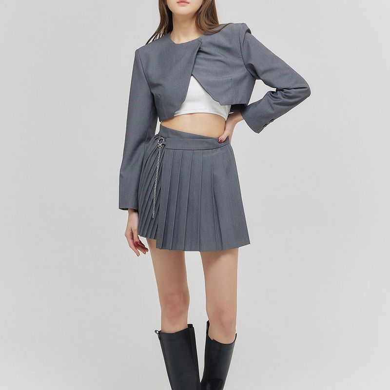 CHAIN PLEATS LAP SKIRT GRAY