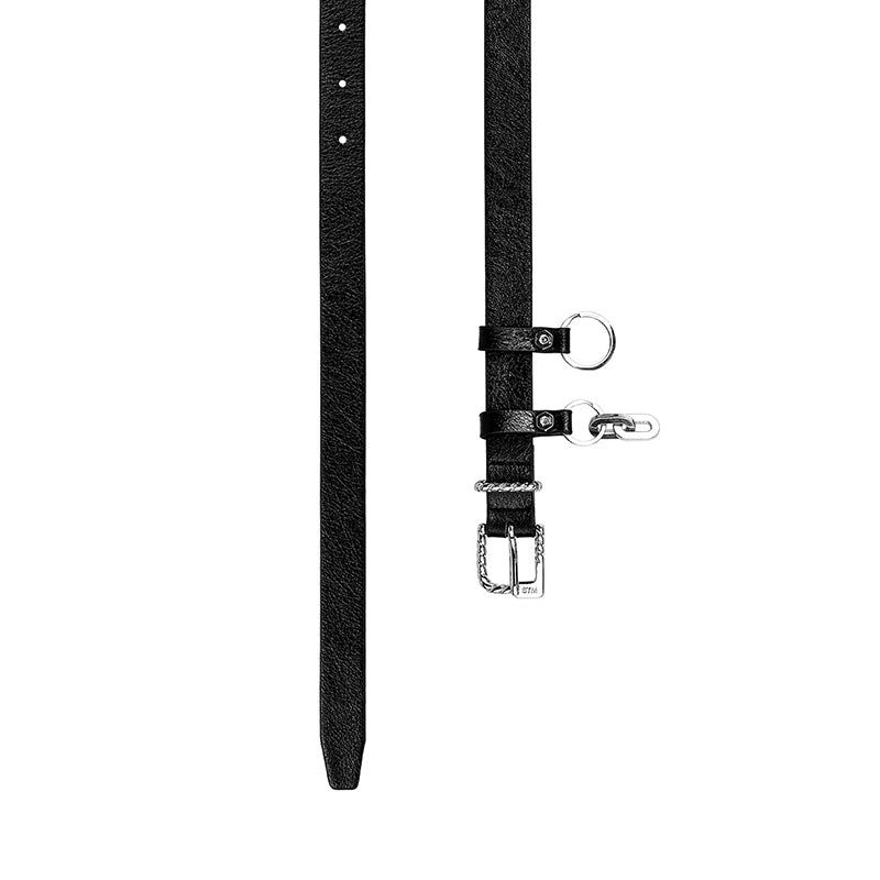 NO.486 [SILVER] SCREW TWO RING BLACK LEATHER BELT