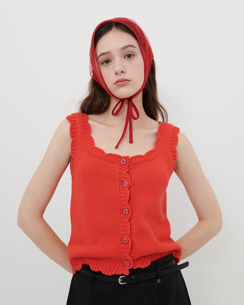 HEART SCALLOPED KNITTED TOP [RED]