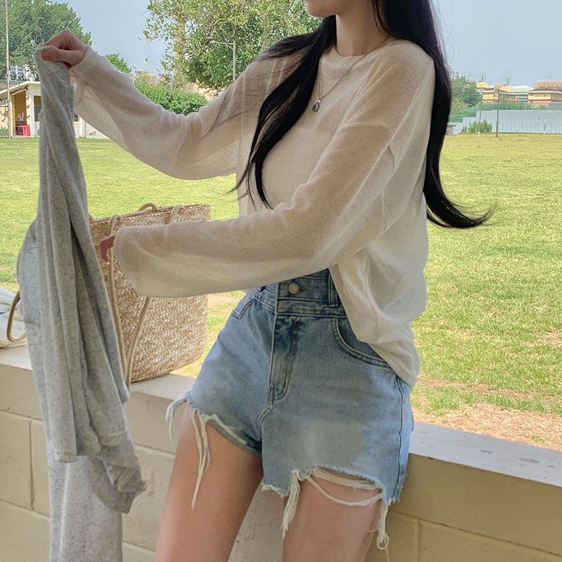 [Bellide made] See-through Bookle Linen Summer Knit T-shirt