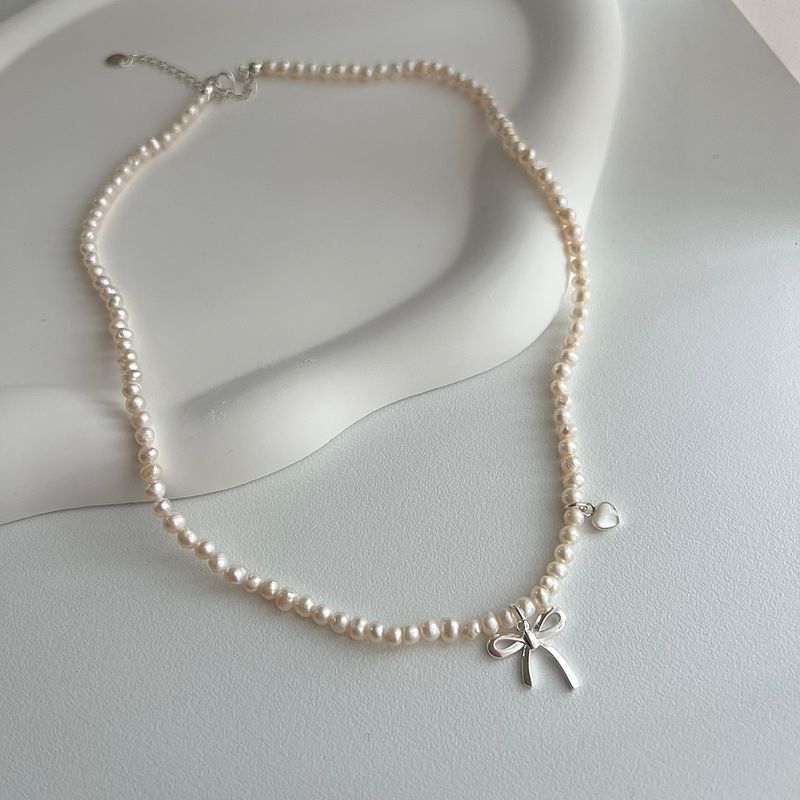 reu Ballet Core Ribbon Wedding Guest Look 925 Freshwater Pearl Embroidery Silver Heart Necklace