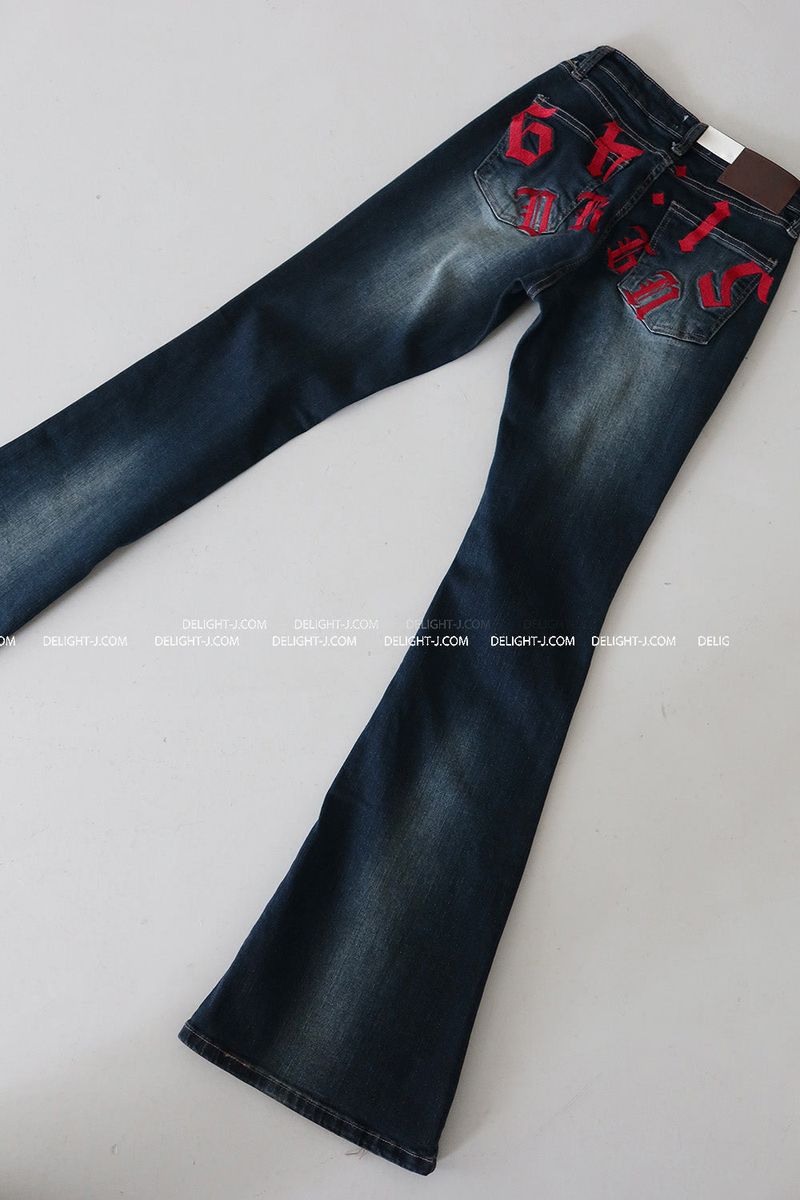 hip lettering bootcut jeans