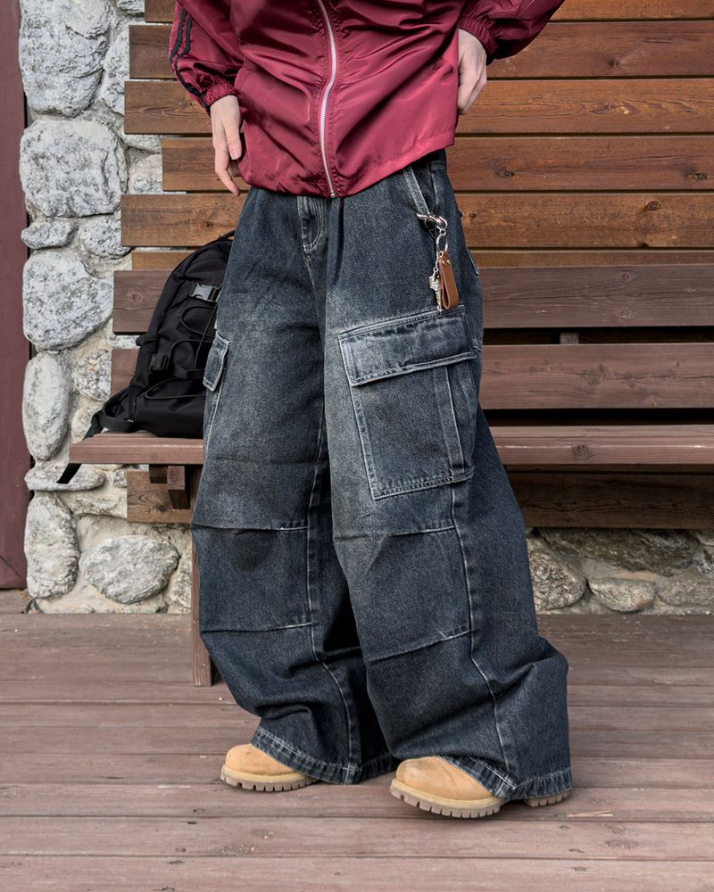 Bare Washed Wide Cargo Denim