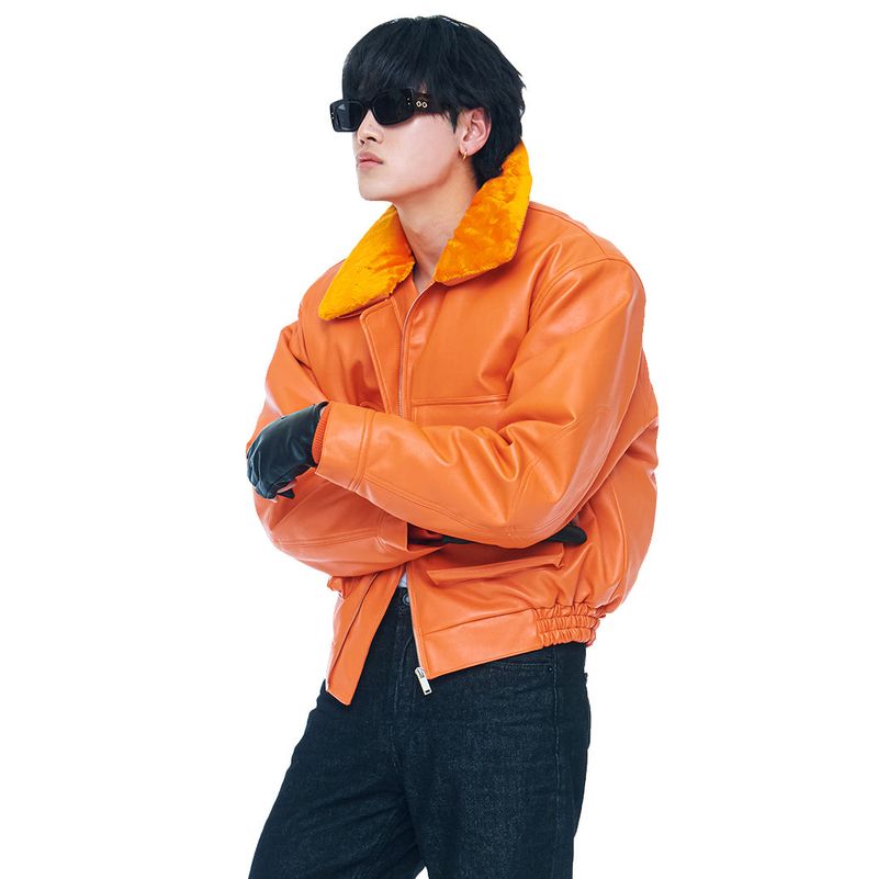 C Wear by the Genius(シーウェア バイザジーニアス)の「RIDERS LEATHER BOMBER ORANGE(Jackets/Outerwear)」