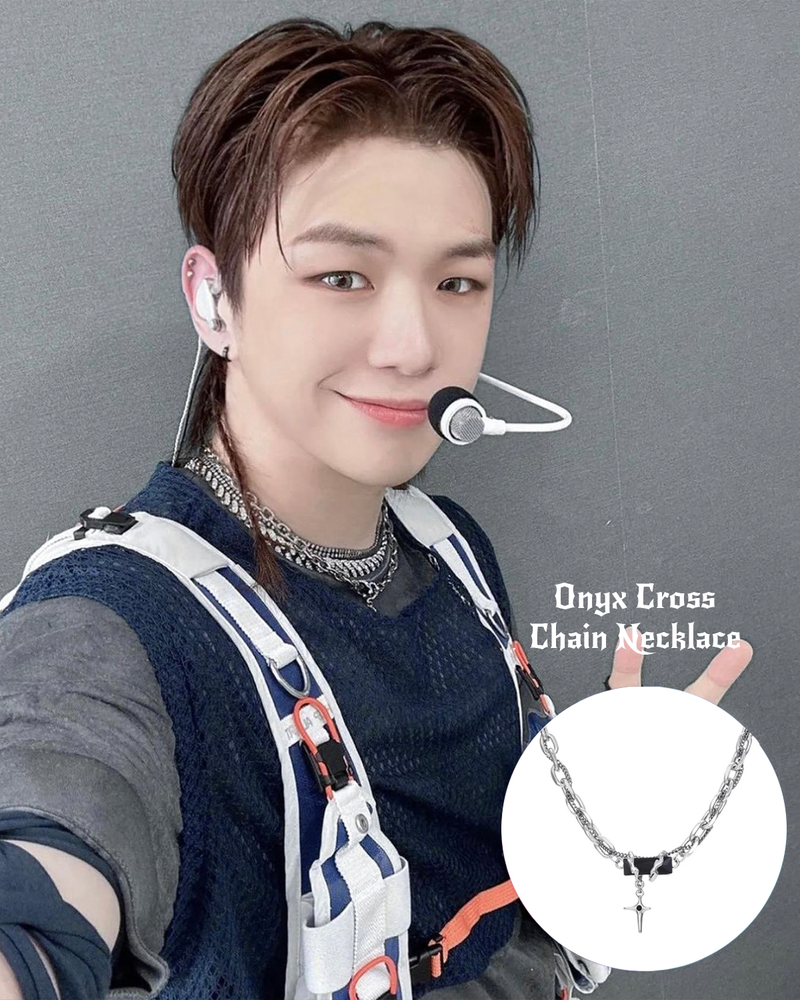  Onyx Cross Chain Necklace - Aespa Winter , Stray Kids Felix, KANG DANIEL Pick