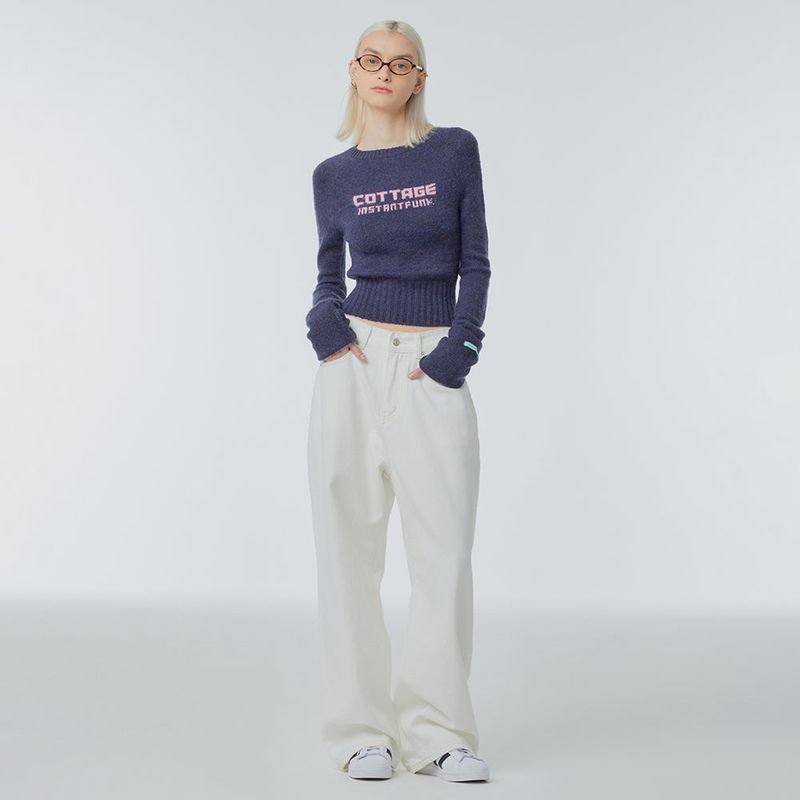 Washed denim wide-leg jeans