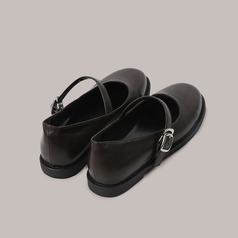 Maryjane Flat Shoes - Brown