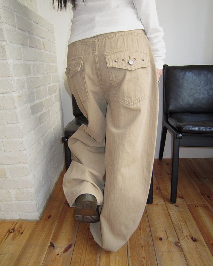 Kron Back Pocket Stud Cotton Pants