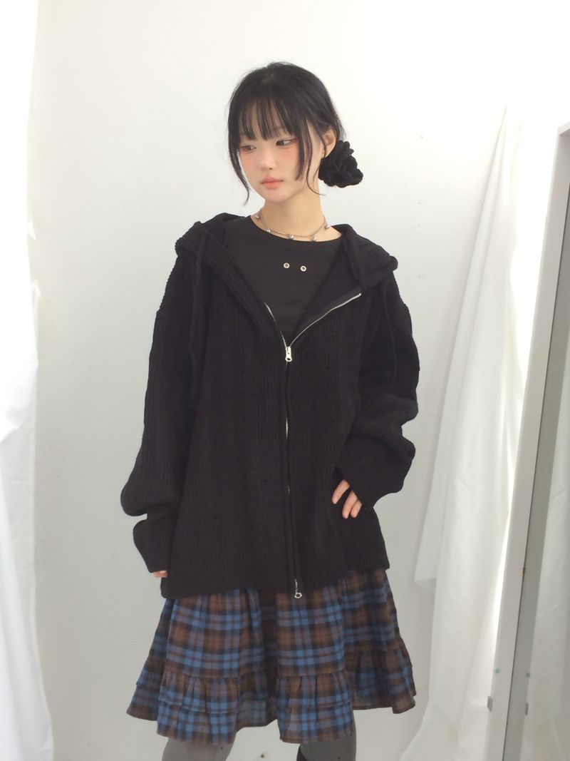 Punch Damage Hooded Knitwear Zip-Up