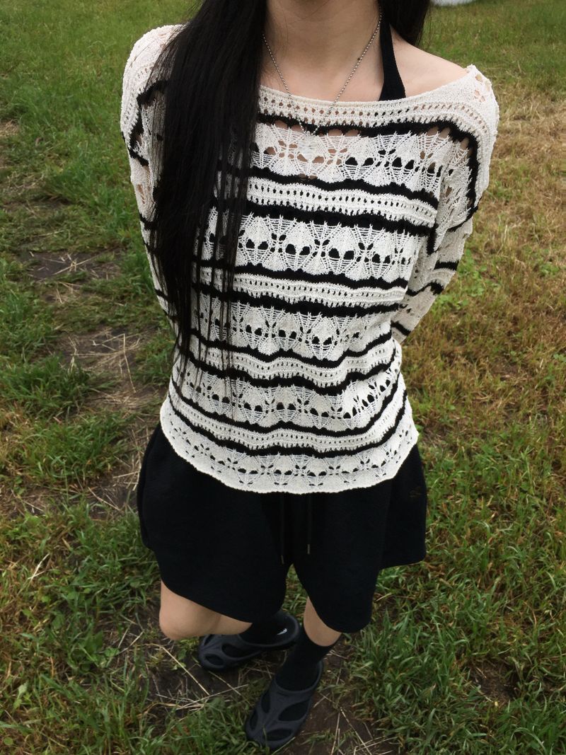 Ash boat neck striped mesh knit (5c)