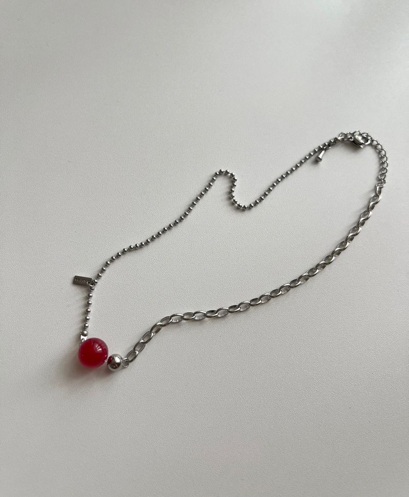 Ret Red Jade Stone Christmas Gift Recommendation Stainless Steel Bold Ball Layered Choker Short Beads Necklace