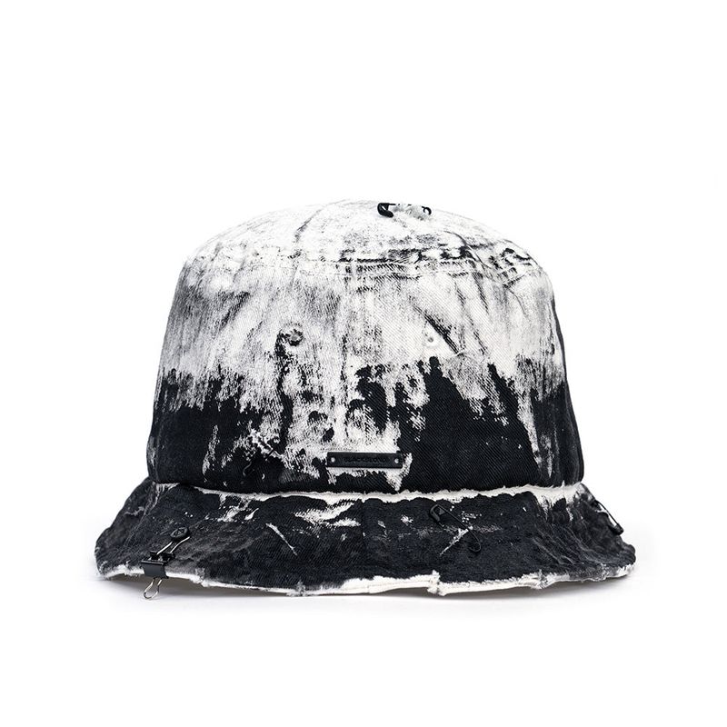 BBD Smoke Painted Custom Denim Bucket Hat (White)