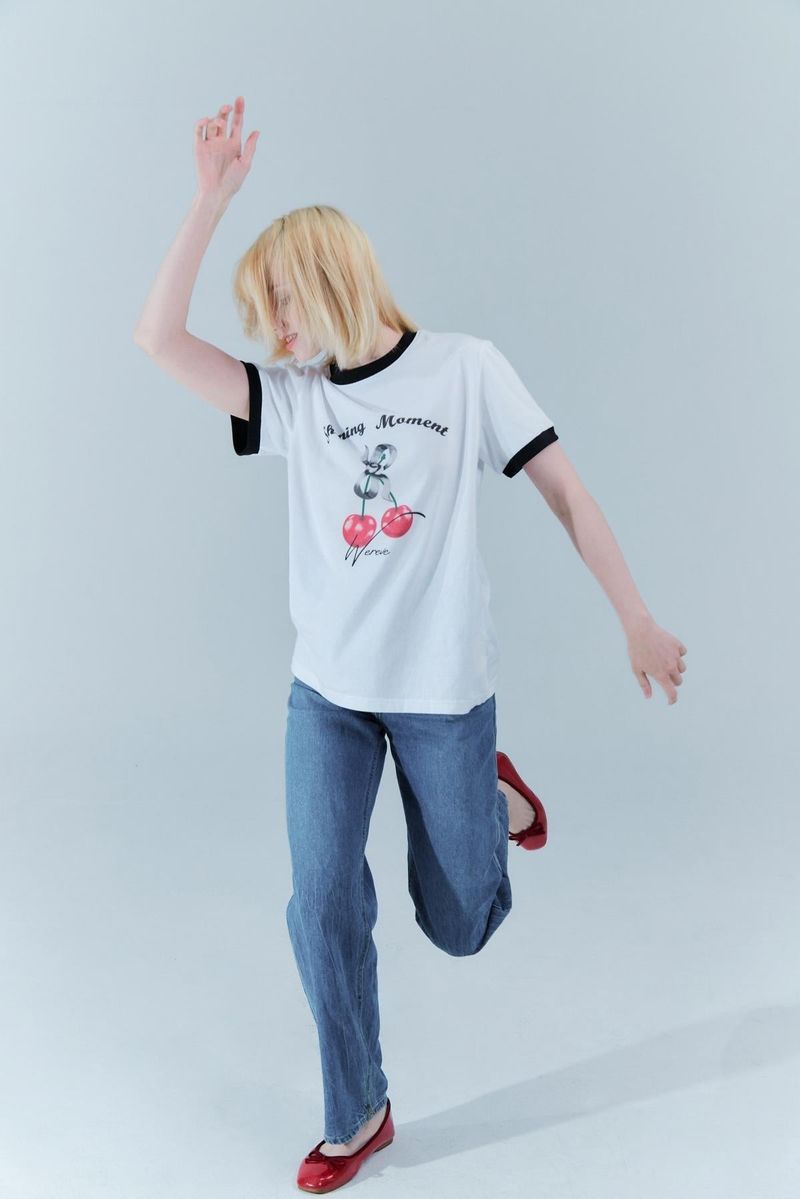 Cherry ringer t-shirt_white/black