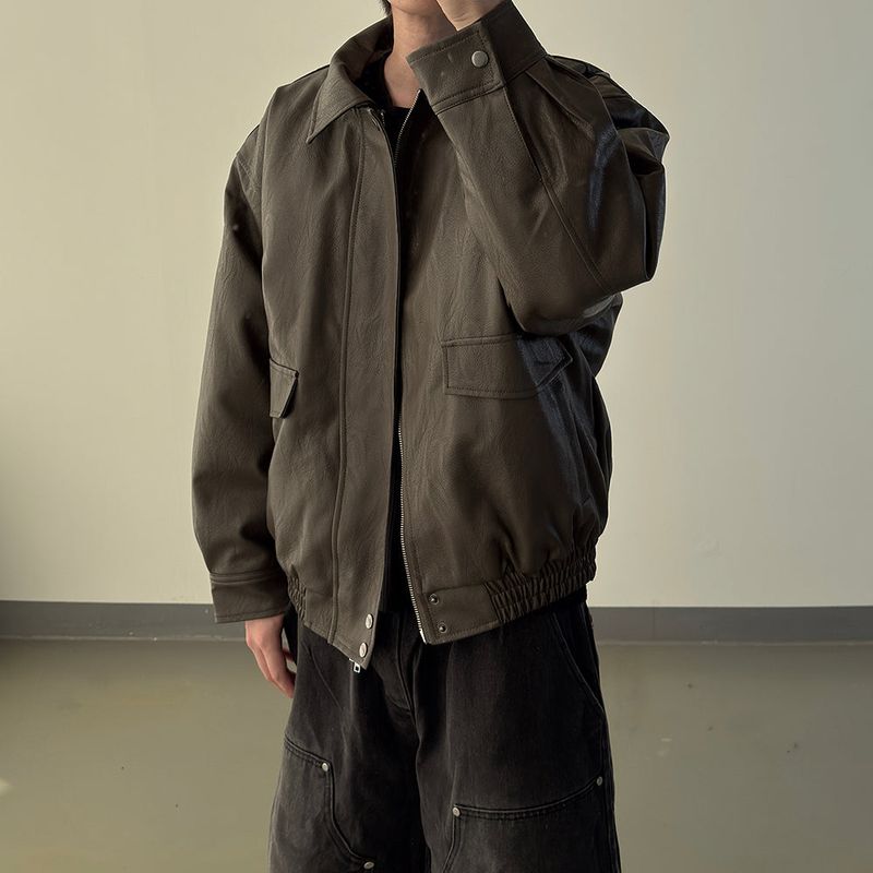 Lining fur oversized leather jumper