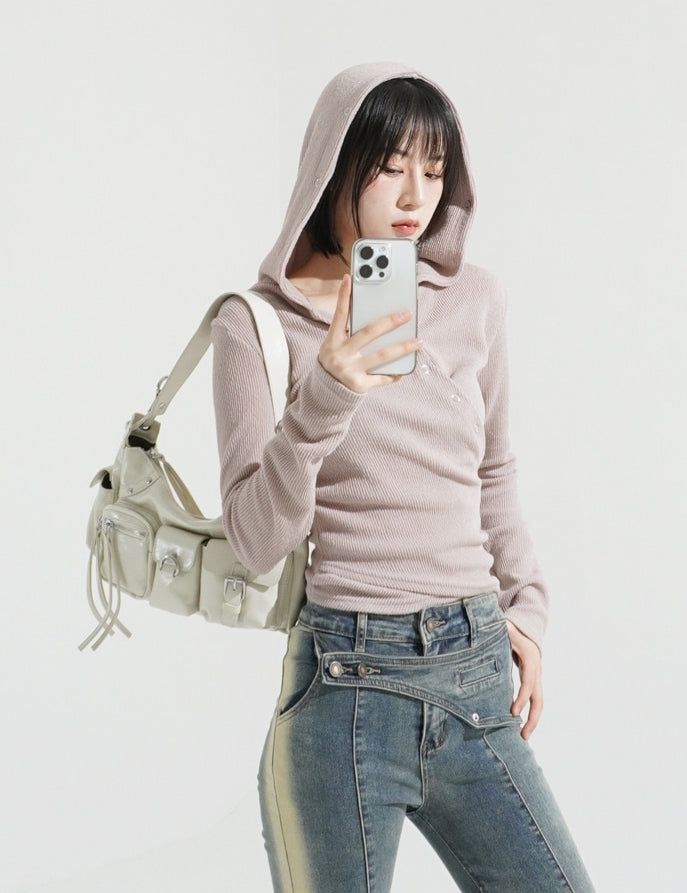 KIXI（キッシー）の「Wrap hooded crop top（Tops）」