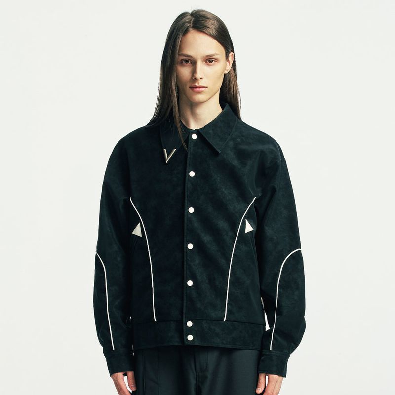suede piping western jacket black