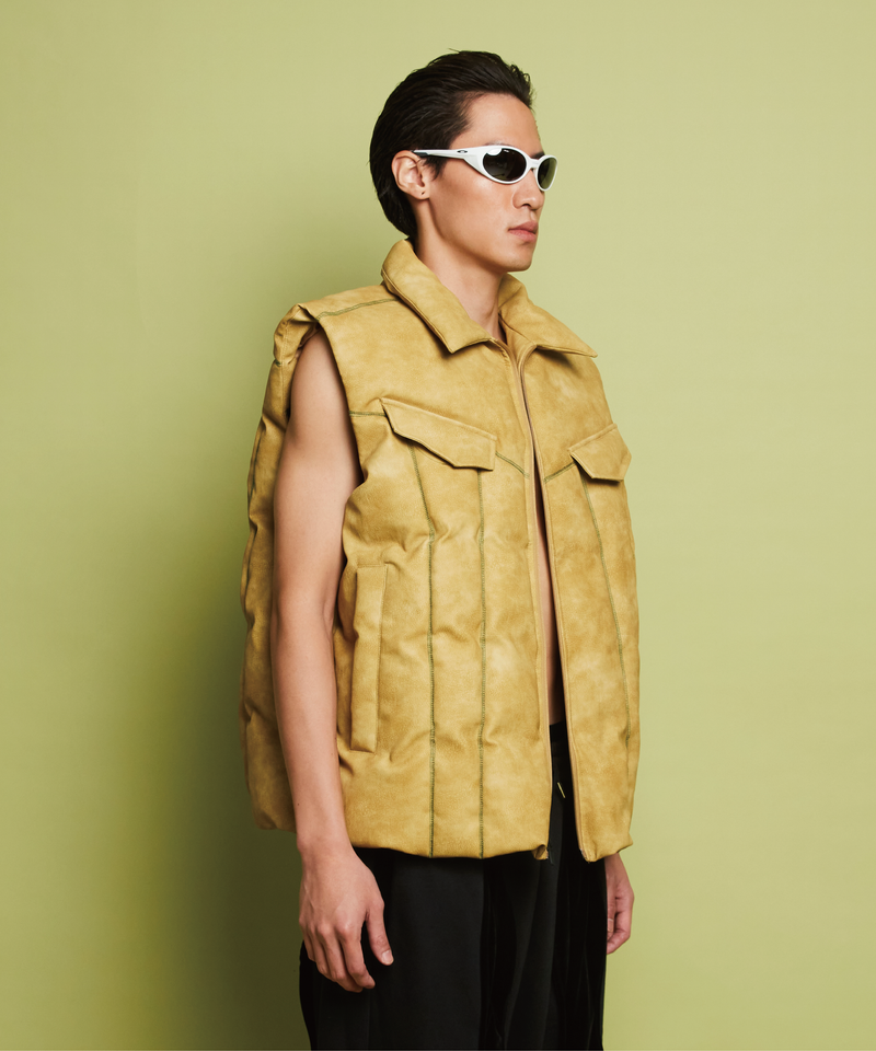 LEATHER RAW DOWN VEST