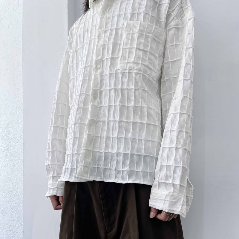 Textured Grid Crinkle Shirt