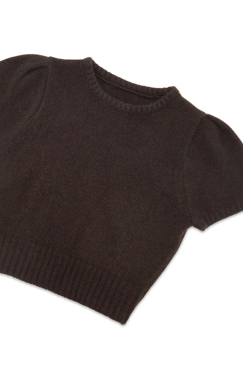 Puff raccoon half knit_brown