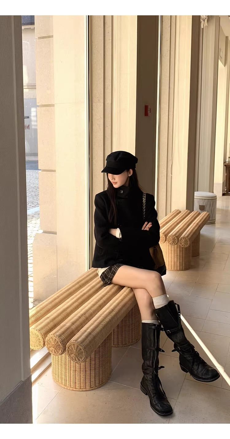 Royal black high-neck wool jacket