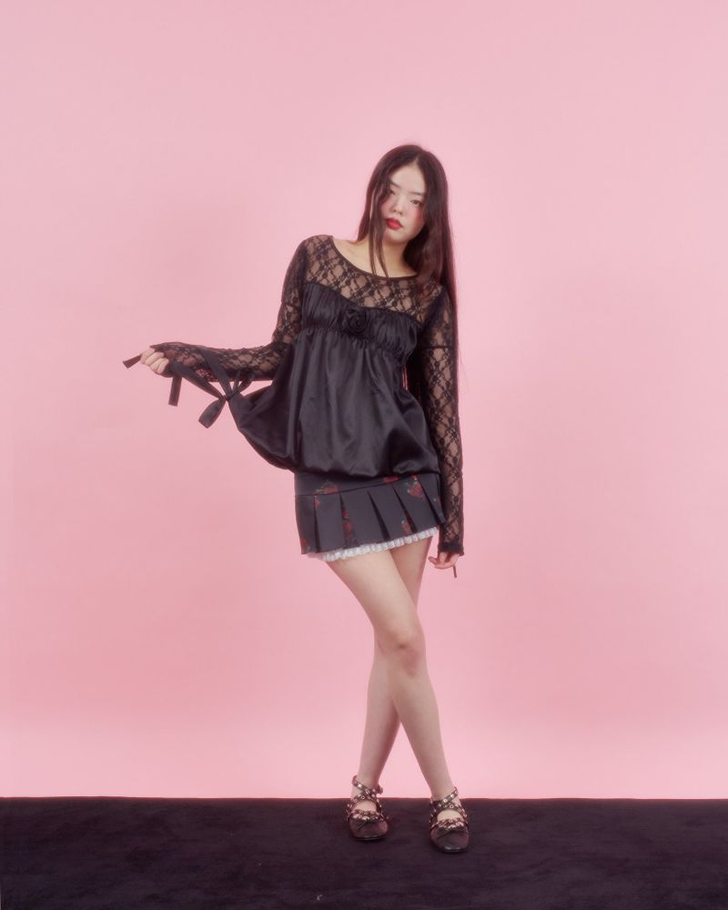 CORSAGE PUFF BLOUSE [BLACK]
