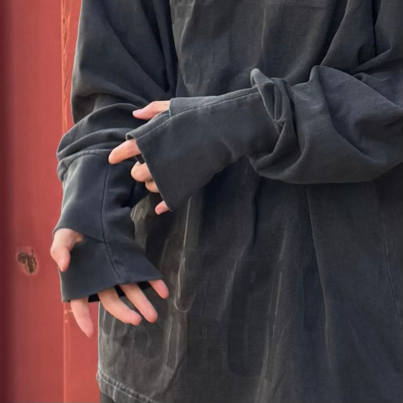 destroy hand hooded long sleeve