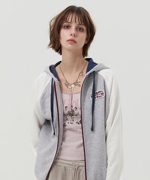 KIRSH（キルシー）の「COLOR BLOCK RAGLAN HOODIE ZIP UP [MELANGE GRAY]（Tops）」