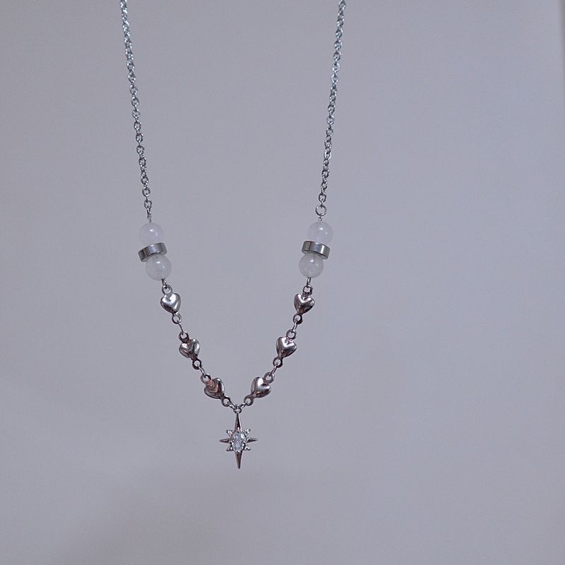 Crystal Heart White Jade Gemstone Necklace