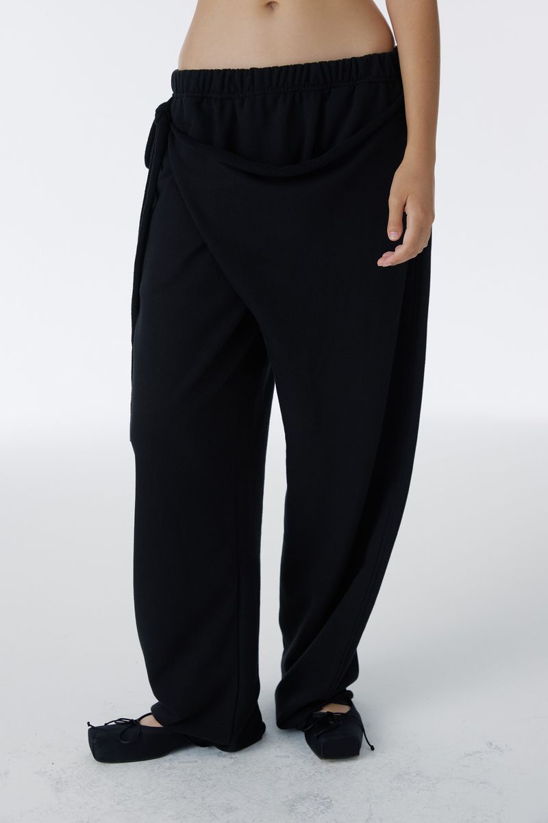 SHIRRING TIE SWEAT PANTS (BLACK)