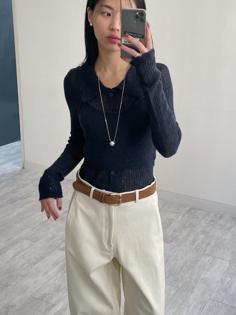[Bustier set] Collar Wool See-through Knit