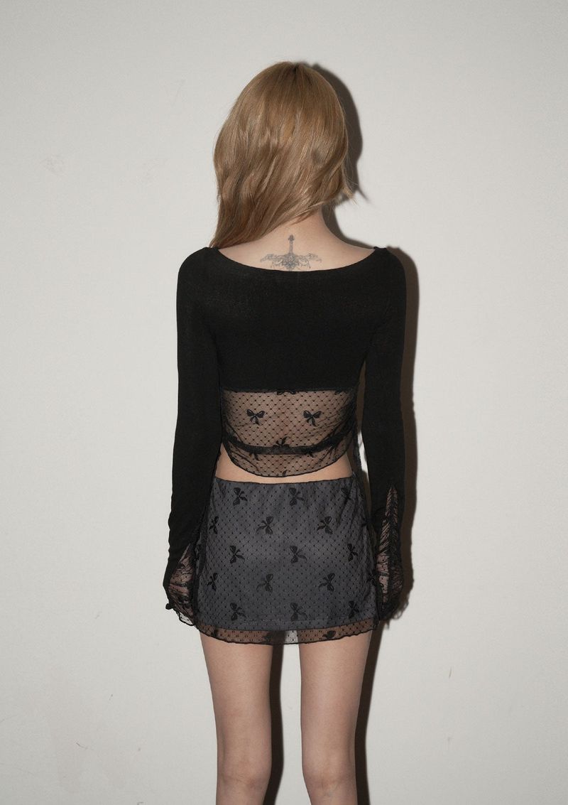 (3rd reorder) ribbon lace shirring sleeve - black