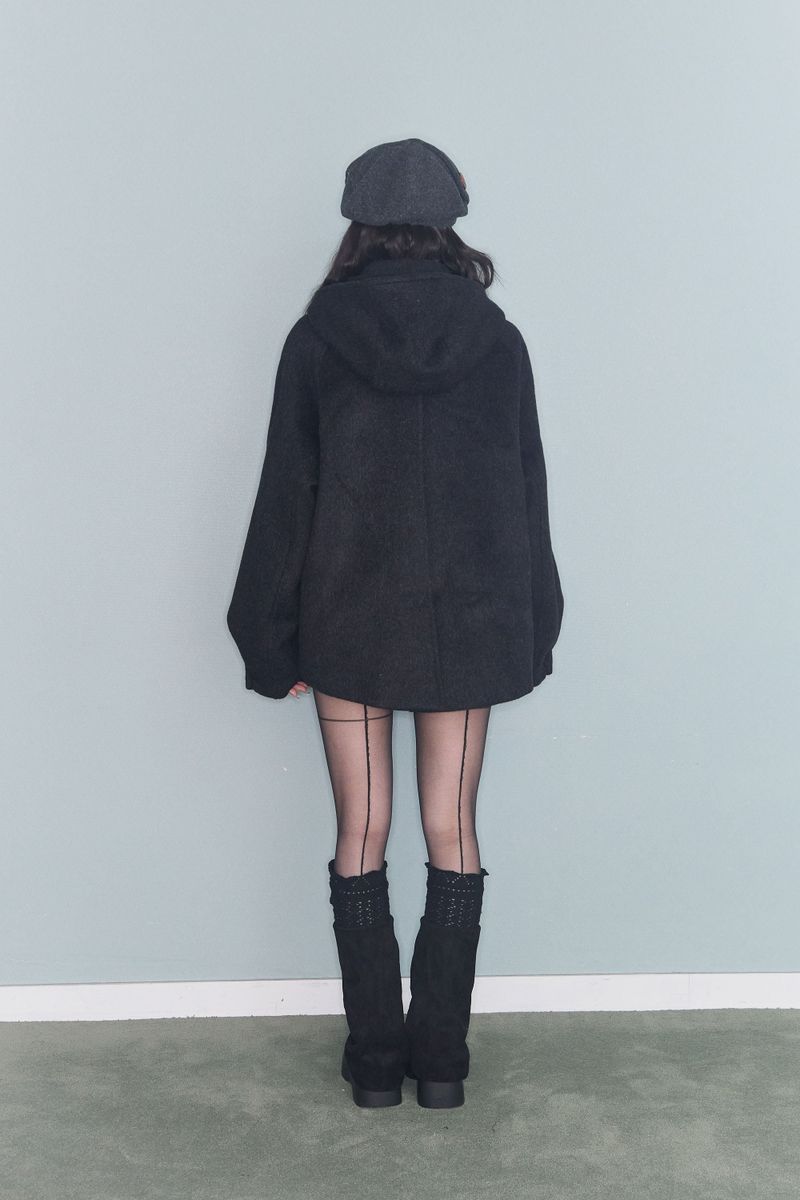 HOODED DOUBLE HALF COAT CHARCOAL