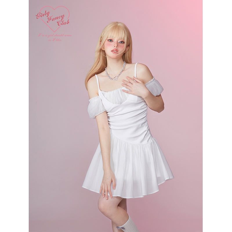 Girly Fancy Club（ガーリーファンシークラブ）の「[GirlyFancyClub] ホワイトムーンライトオフショルダーパフスリーブドレス（ワンピース/ドレス）」