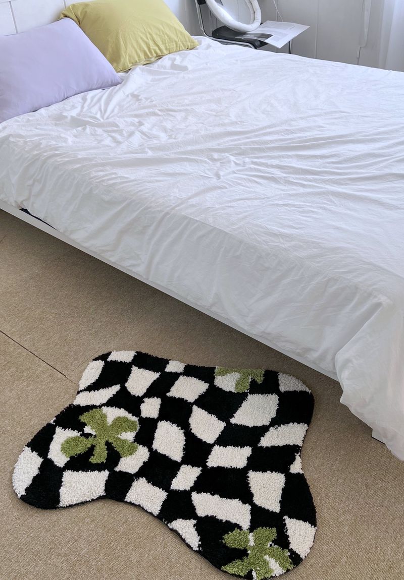 Green flower wave checkerboard tufting rug