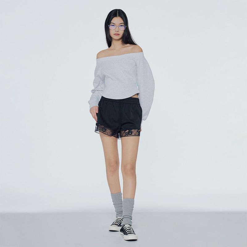 Lace-trim track shorts