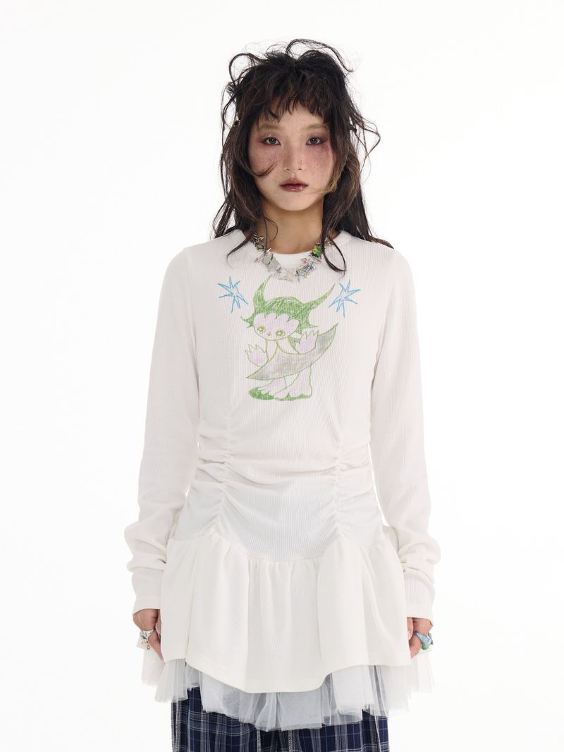Sillysis(シリシス)の「White mesh skirt printed t-shirt(Tops)」
