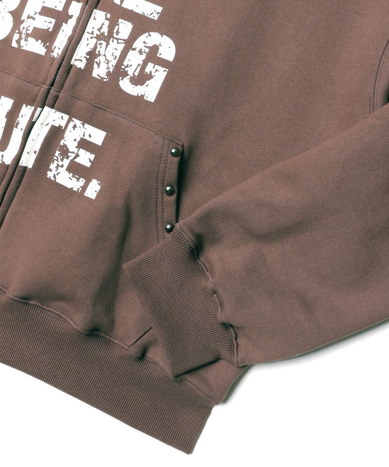 Crop Fur Hooded Zip-Up - Brown