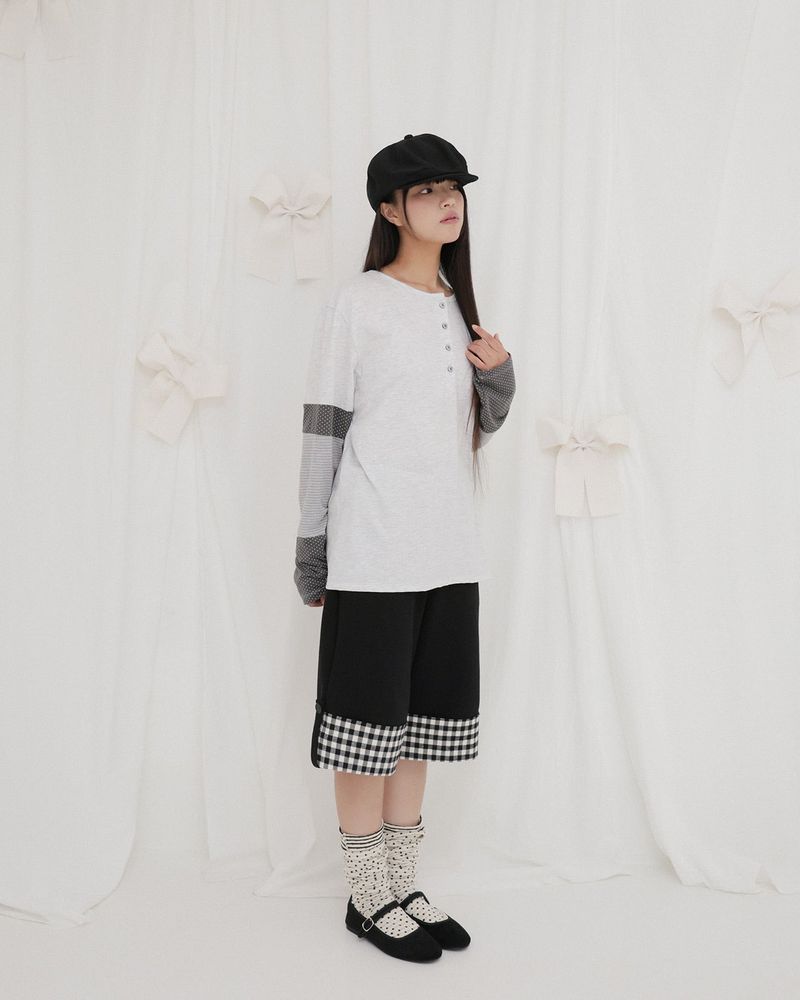 DOT STRIPE HENLEY NECK LONG SLEEVE 