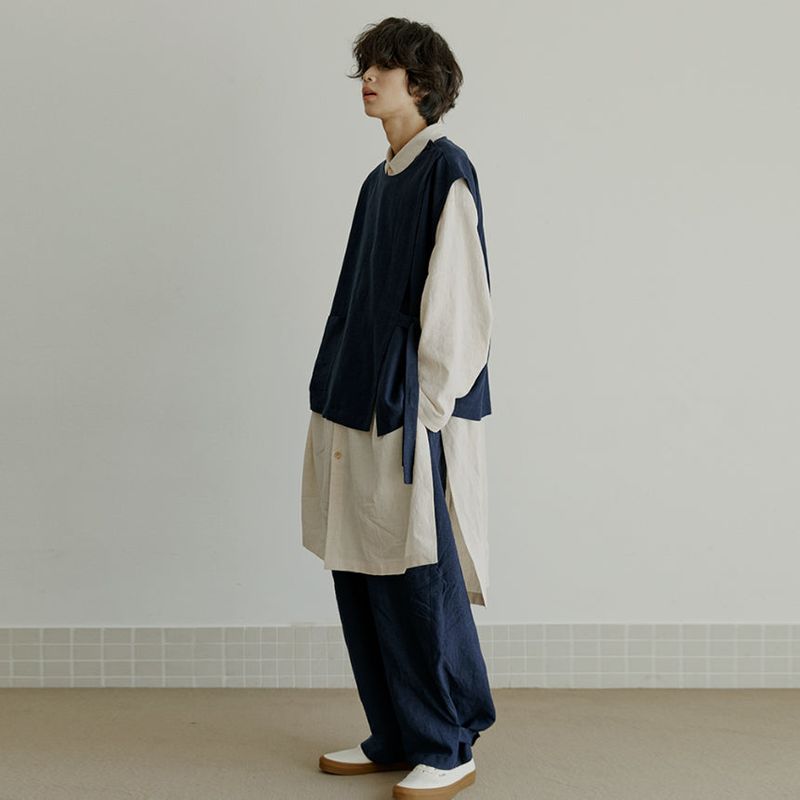 unisex button vest navy