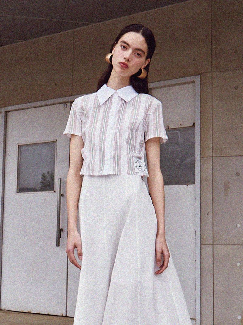 [LINE] Two Button Stripe Blouse (Stripe)