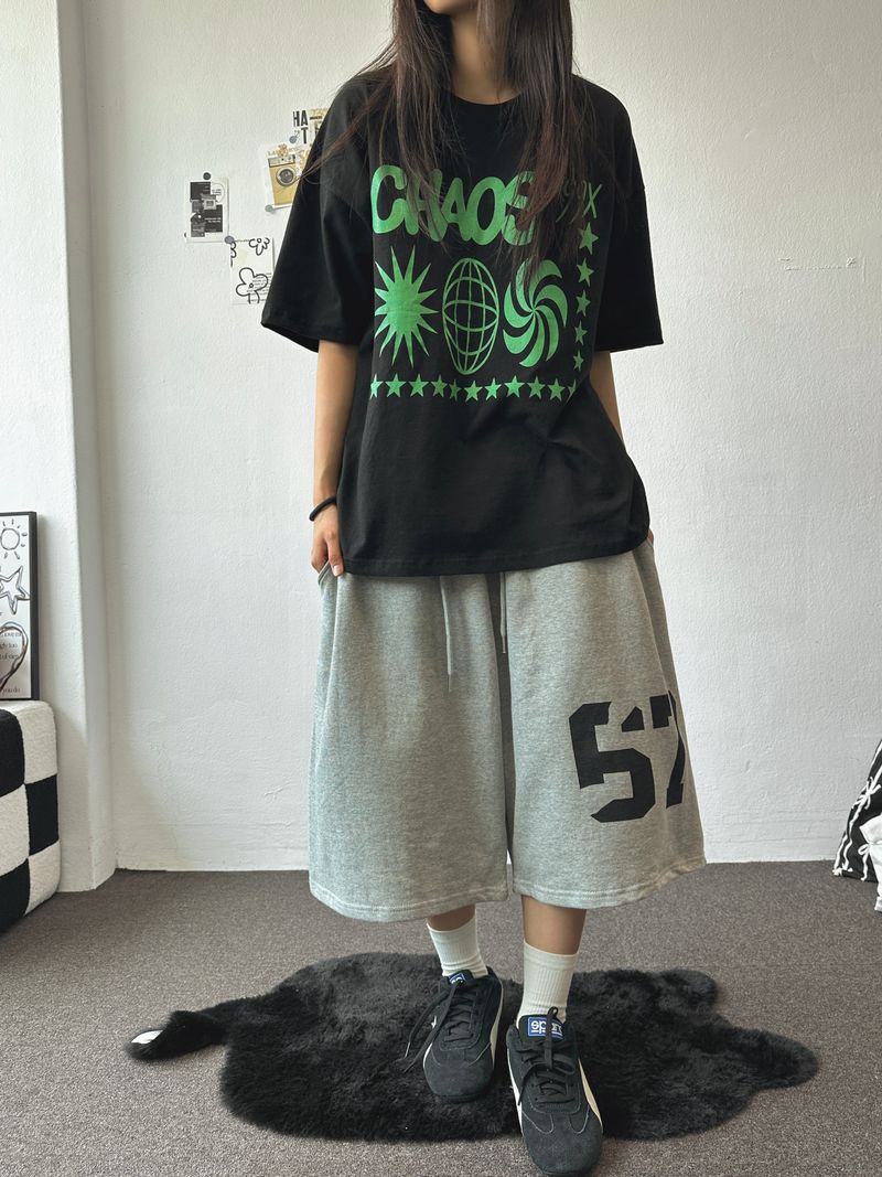 ディスオーダーグラフィティタトゥーパッチグラフィックオーバーサイズTシャツ 4カラー