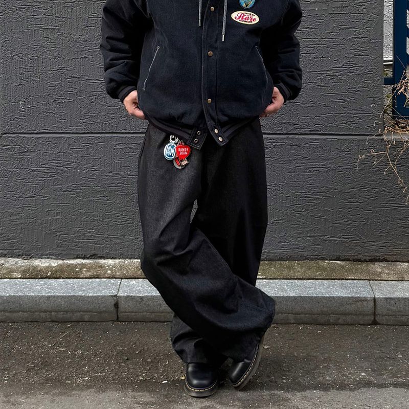 wide non-faded denim pants