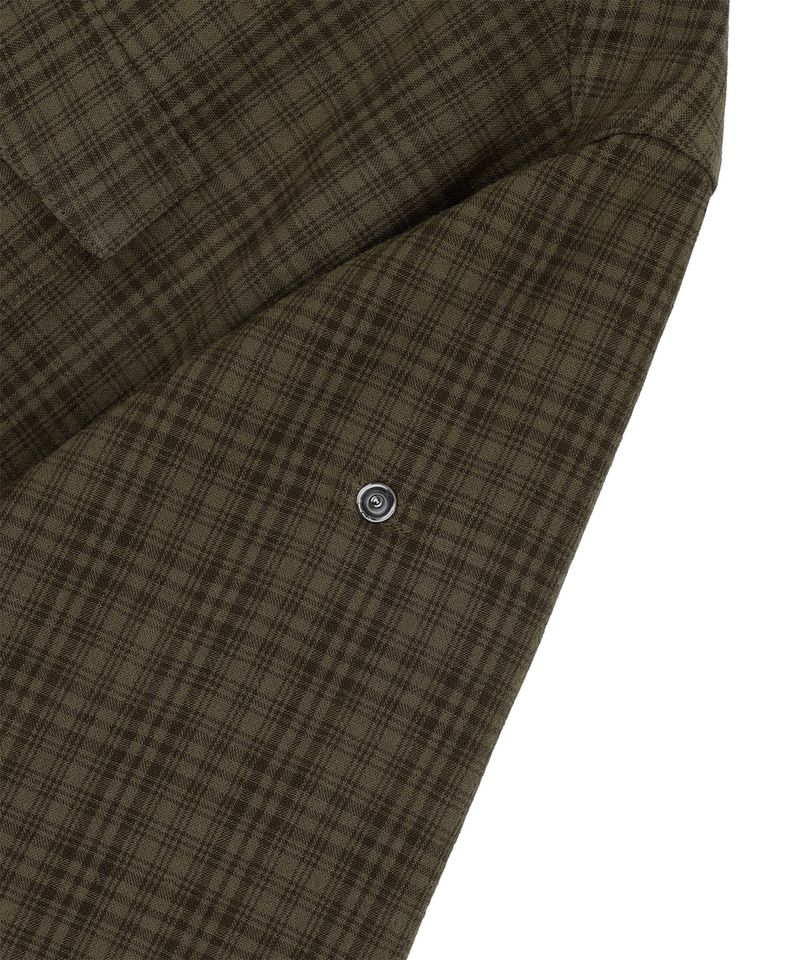 Texture Crop Roll-Up Check Short Sleeve Shirt - Brown