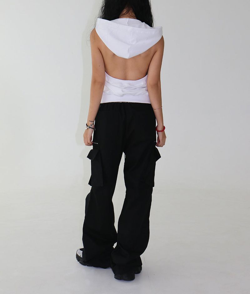 Backless Hooded Zip-Up Sleeveless