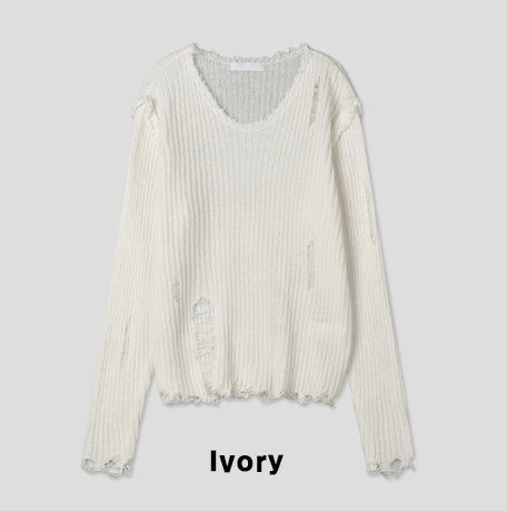 リバースダメージVネックニット