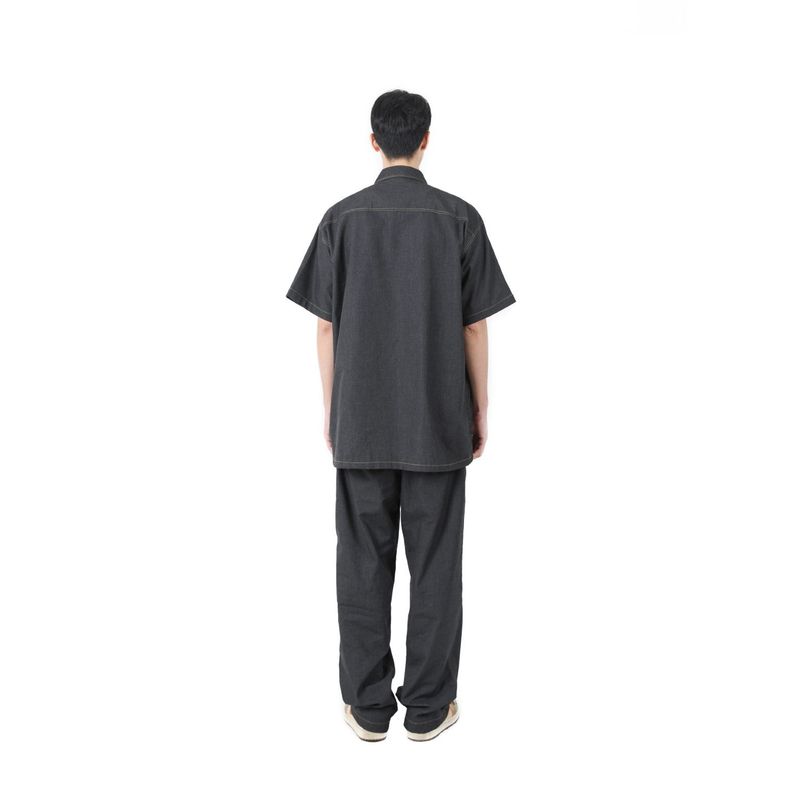 BLACK FAKE DENIM BANDING WIDE PANTS