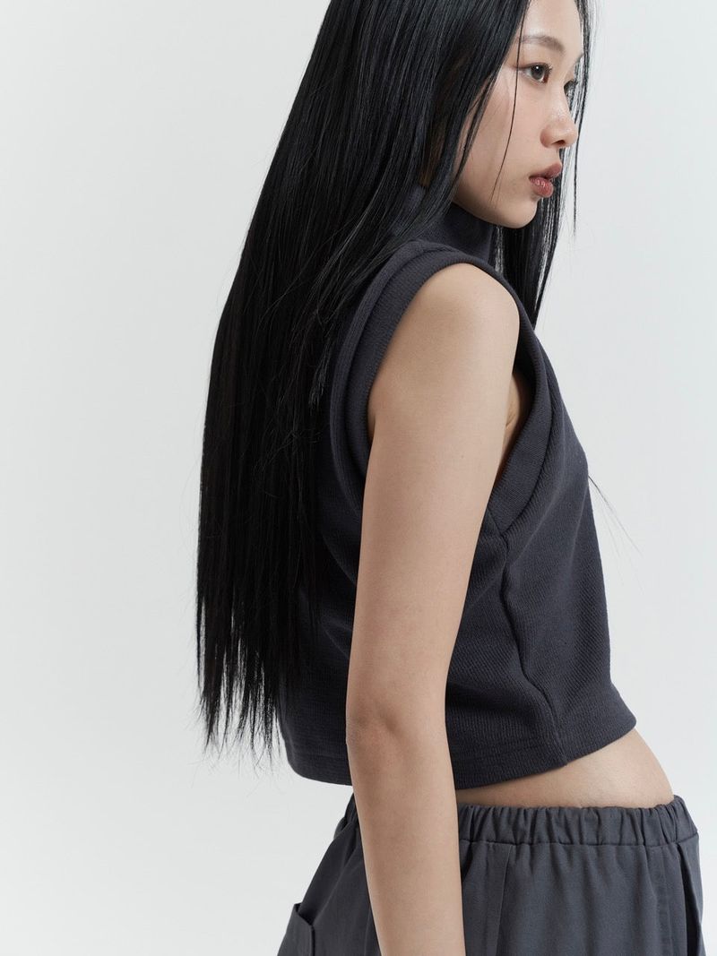 Sleeveless Collar Top, Slate Grey