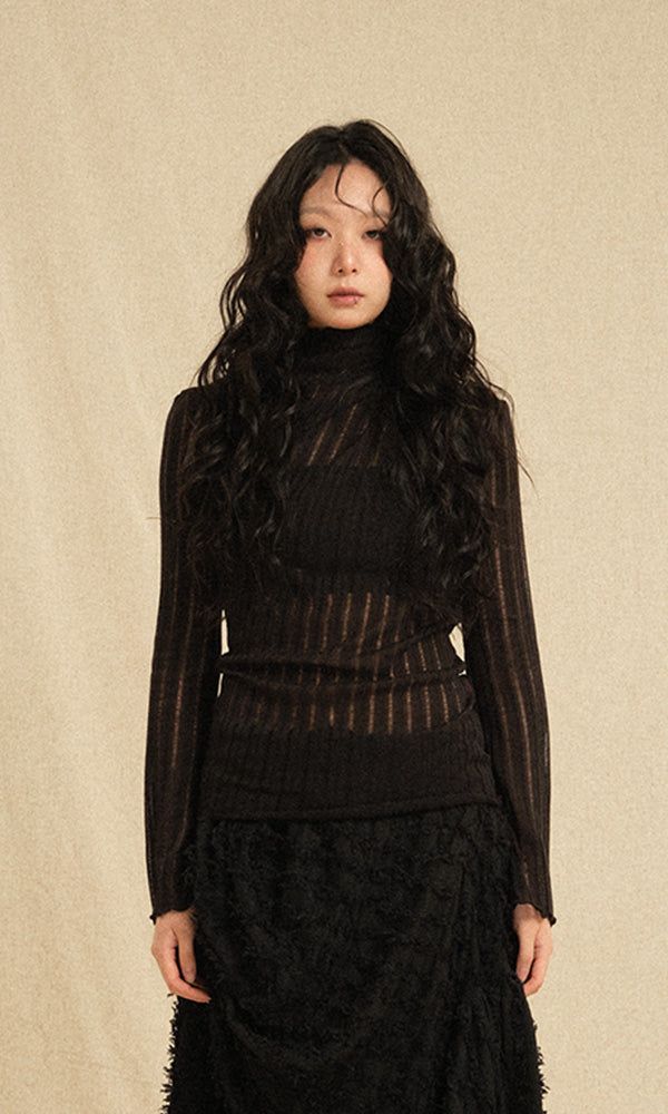 Reculer（ルキュレ）の「See-through turtleneck T-shirts Black (Ver. SS)（Tops）」