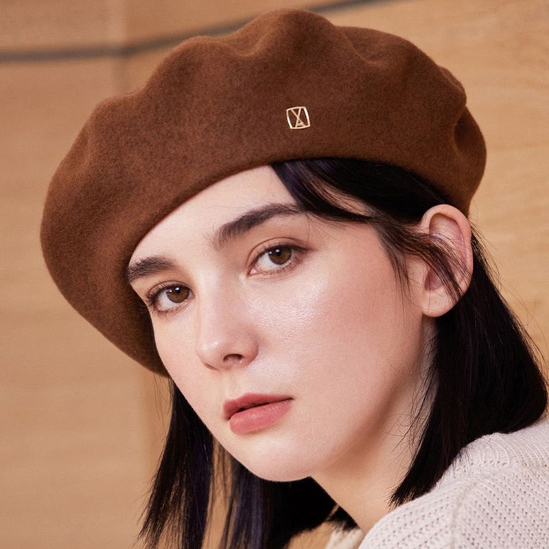 VA Square Stud Wool Beret / Brown
