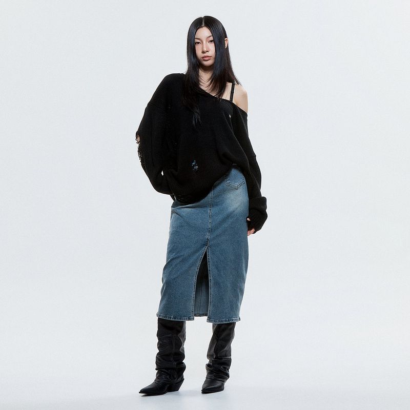 (DUC) Denim Long Skirt